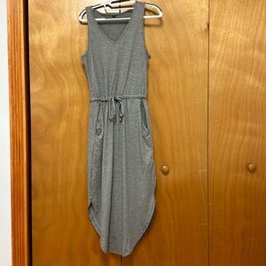 Grey Midi Dress with Tie-Waist